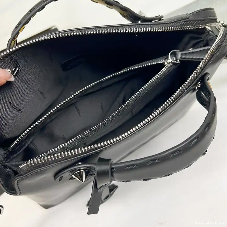 Cheap Leather The Fendi ROMA In Black Medium Calf Boston Bag Logo By Way 0412